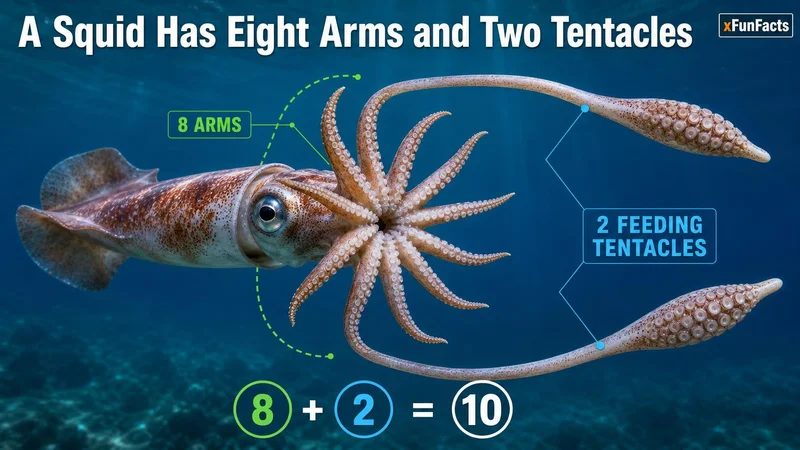 Squid with labeled arms and tentacles